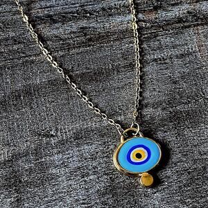 NEW Light Blue Enamel Evil Eye Layering Necklace